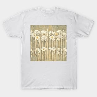 Vintage looking wallpaper with ocre and white lily pattern. T-Shirt